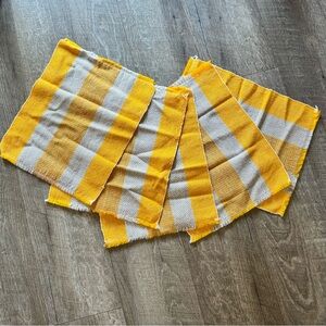 5 Pcs Yellow and White Striped With Fringe Table Placemats 11 1/2” x 14”